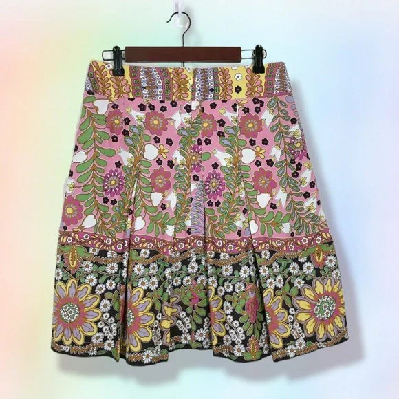 CAbi 4 Ashbury Colorful Floral Boho‎ Pleat mini Skirt Pockets Cotton Style #933 - Picture 2 of 6